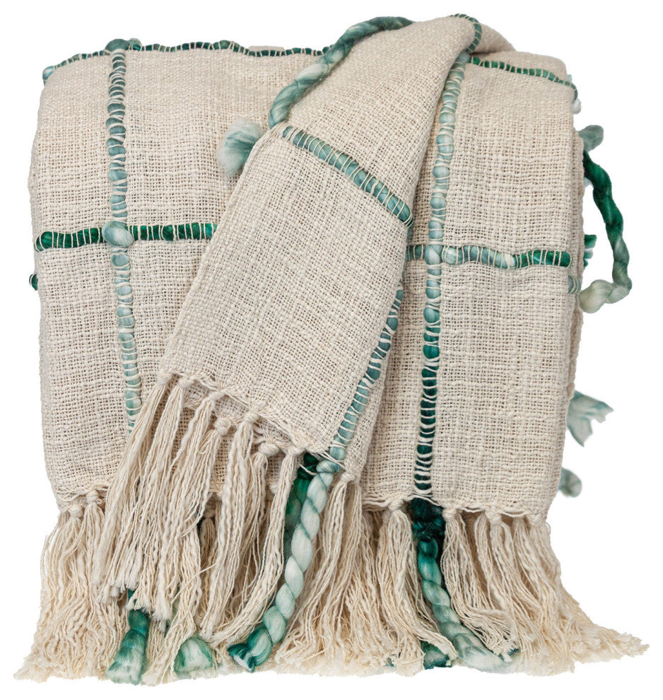 Teal and Beige Textured Woven Handloom Throw