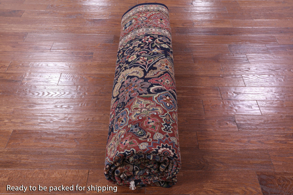 Navy Blue Persian Tabriz Handmade Wool Rug 9' 1" X 12' 3" Q9509