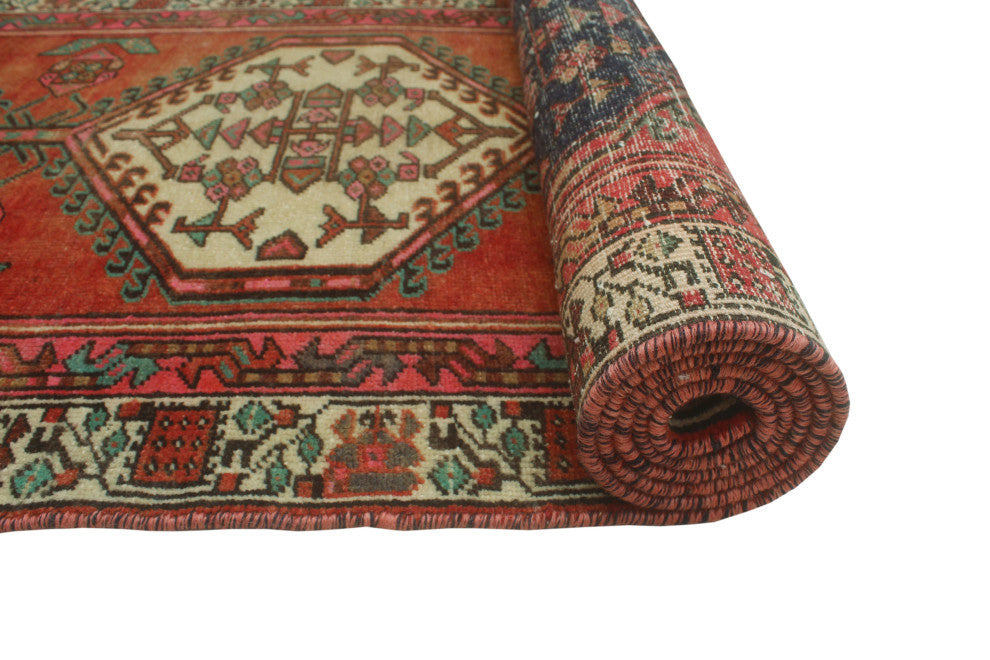 Fine Vintage Distressed Flora Rust/Ivory Runner, 2'10x10'2