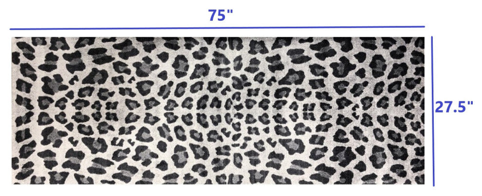 2' x 6' Black and Gray Cheetah Washable Runner Rug