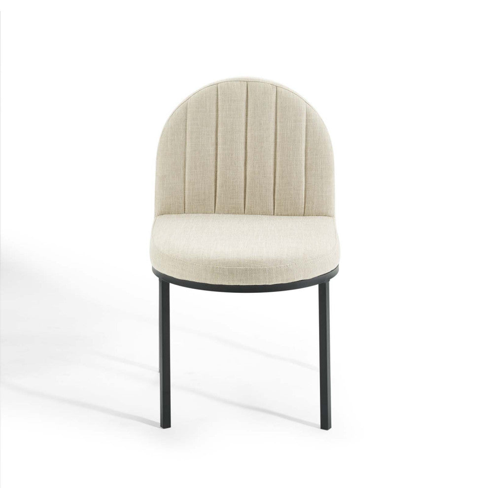 Tufted Side Dining Chair, Fabric, Black Beige, Modern, Cafe Bistro Restaurant