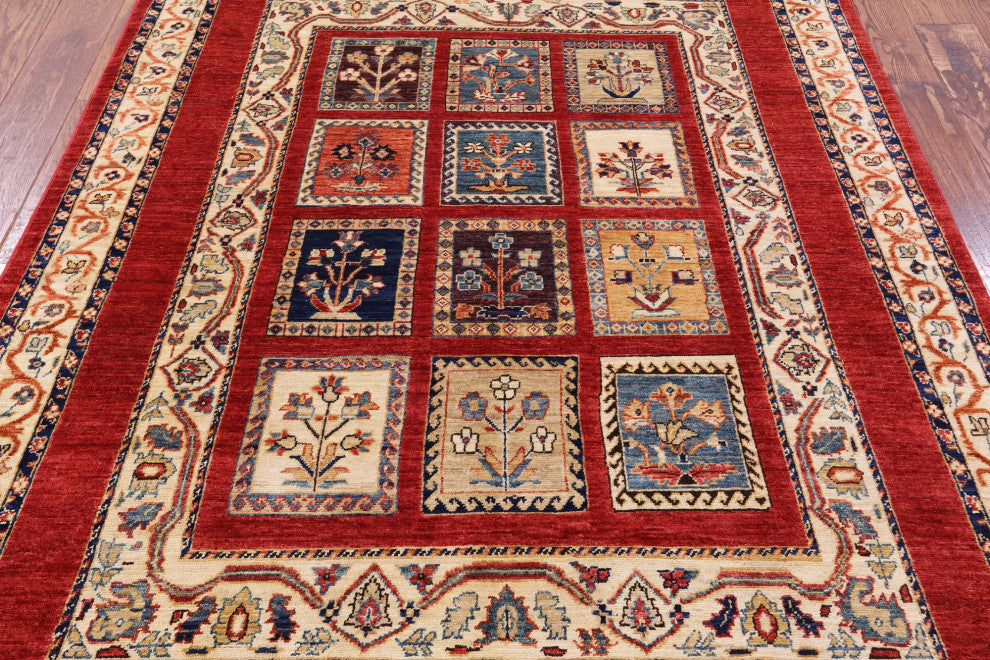 5' 0" X 6' 9" Handmade Persian Garden Design Wool Rug Q10657
