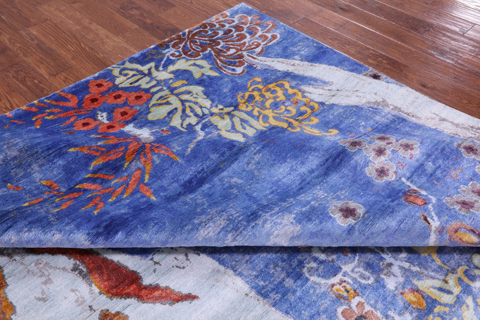 8' 10" X 11' 11" Silk Fish Design Handmade Rug Q11599