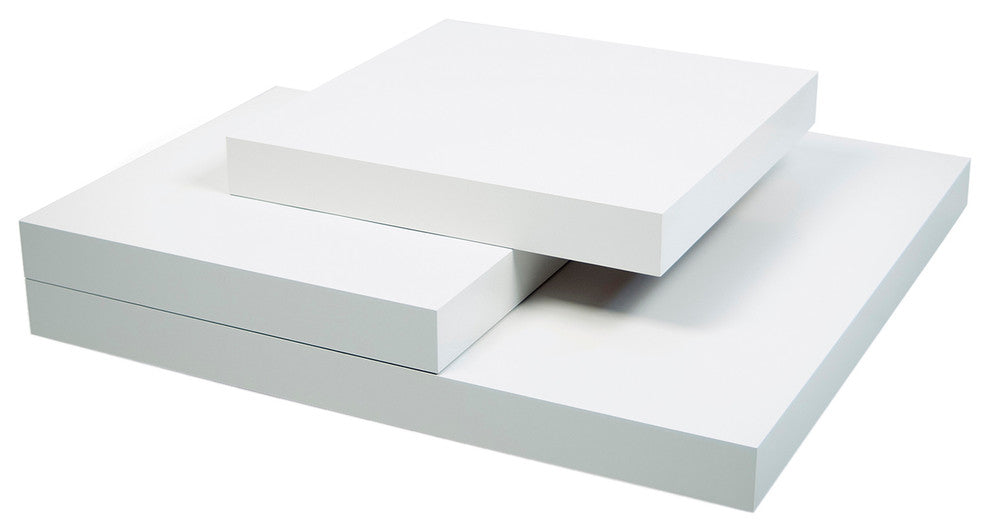 Isle Contemporary Multi Platform Square Coffee Table, White