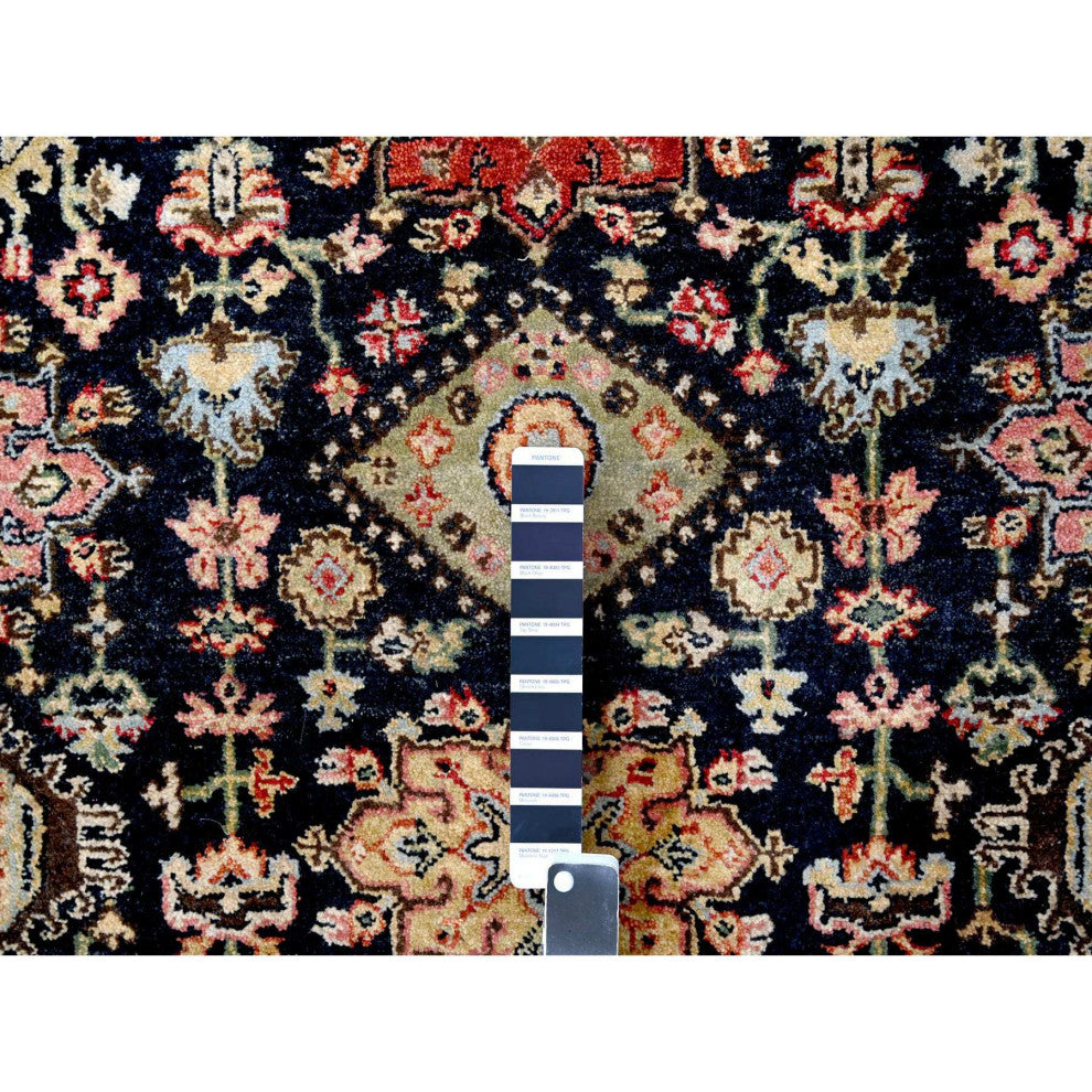 Black With Red Karajeh Design Hand Knotted Wool Oriental Rug, 4'2"x6'