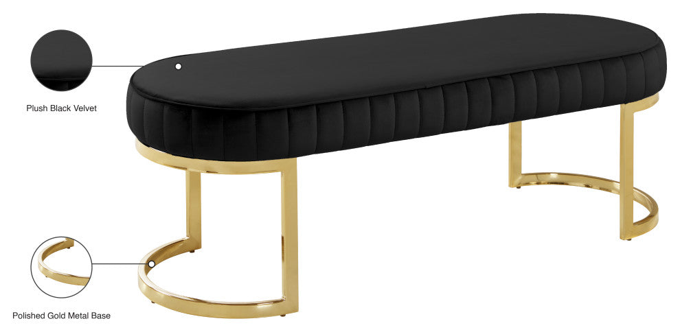 Lemar Velvet Upholstered Bench, Black