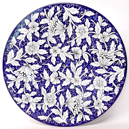 Ceramiche Favaroni Carlo Deruta 16"� Round Serving/Wall Platter w/ Flowers, Blue