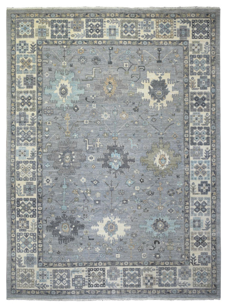 Stone Gray Afghan Wool Hand Knotted Fine Peshawar Oriental Rug, 9'0"x12'0"