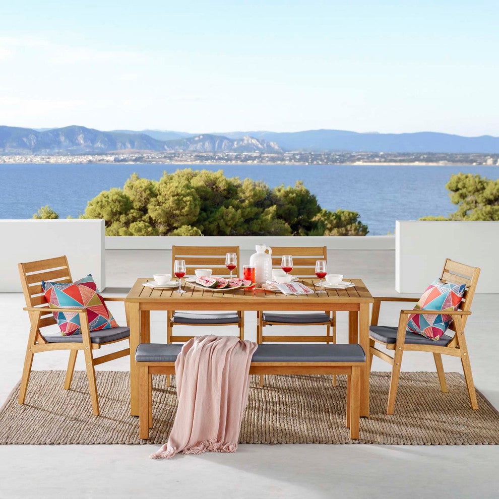 Lounge Sectional Sofa Chair Set, Wood, Brown Natural Gray, Modern, Outdoor