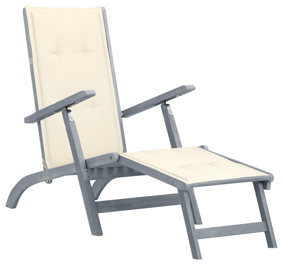 vidaXL Deckchair Lounge Chair with Footrest and Cushion Solid Acacia Wood