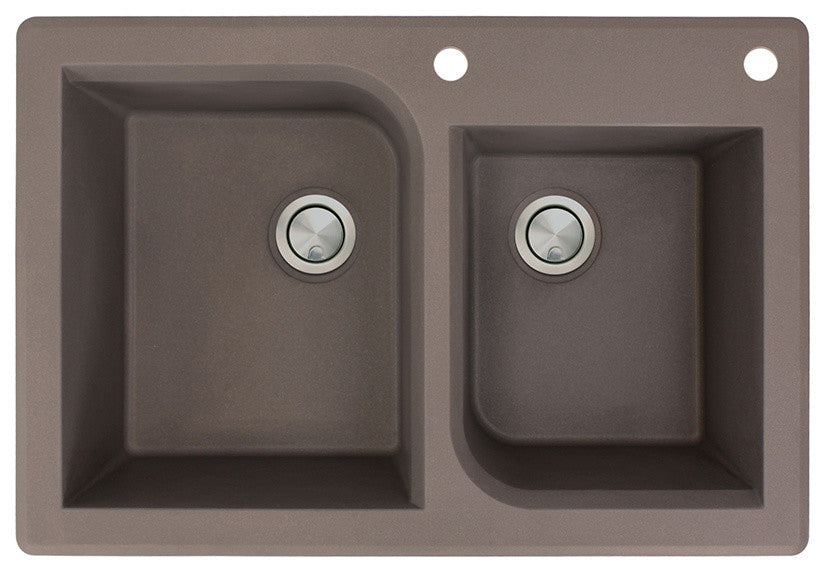 Radius 33" silQ Granite Double Bowl Kitchen Sink with 2 Holes in Espresso