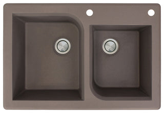 Radius 33" silQ Granite Double Bowl Kitchen Sink with 2 Holes in Espresso
