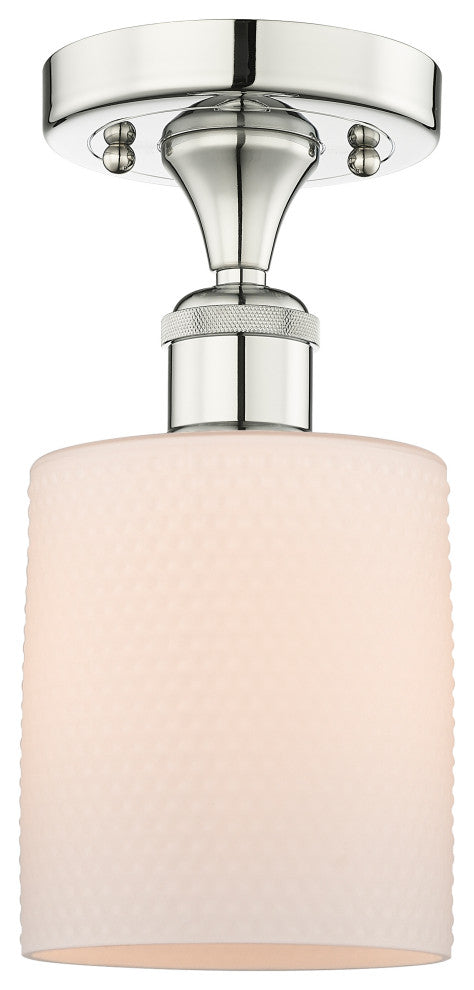 Cobbleskill-1 Light 5" Semi-Flush Mount-Polished Nickel -Matte White Glass Shade