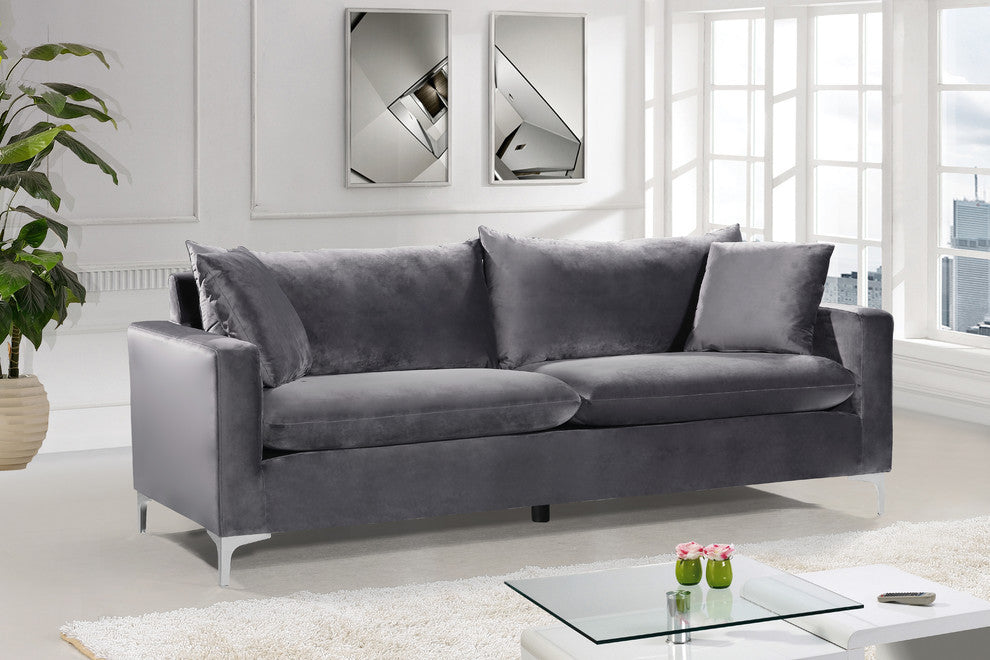 Naomi Velvet Upholstered Sofa, Gray