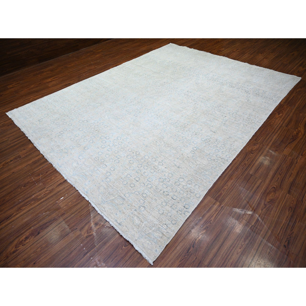 Gray Stone Washed Peshawar Wool Hand Knotted Oriental Rug, 8'7"x11'5"