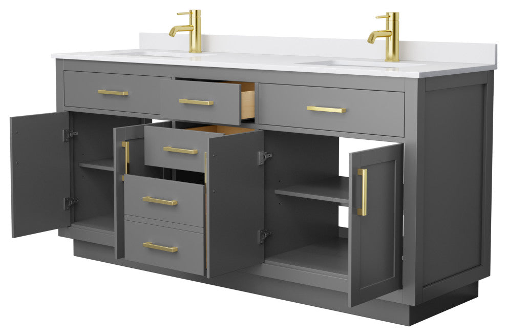 Beckett TK 72" Dark Gray Double Vanity,  Cultured Top, Gold Trim