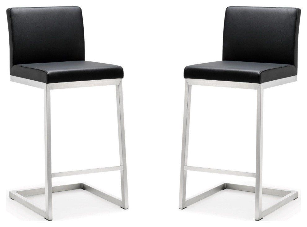 Parma Stainless Steel Counter Stool, Set of 2, Black/Silver
