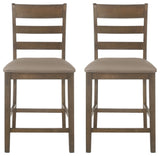 Boughton Farmhouse Upholstered Wood Counter Stools, Set of 2, Antique Brown