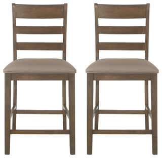 Boughton Farmhouse Upholstered Wood Counter Stools, Set of 2, Antique Brown