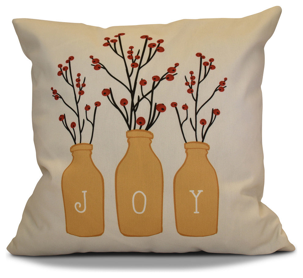Decorative Holiday Pillow Floral Print, Gold, 26"x26"