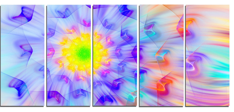 Large Yellow Alien Fractal Flower, Floral Canvas Art Print, 60"x28", 5 Panels