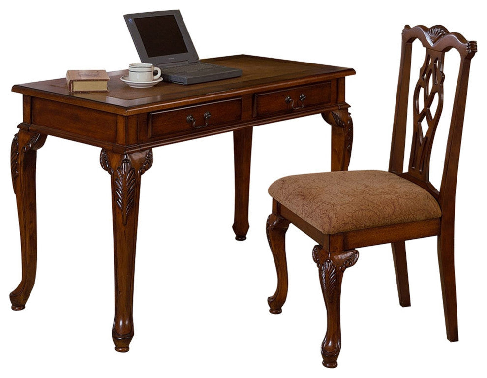 Classic Dark Walnut Office and Home Two Piece Desk Set