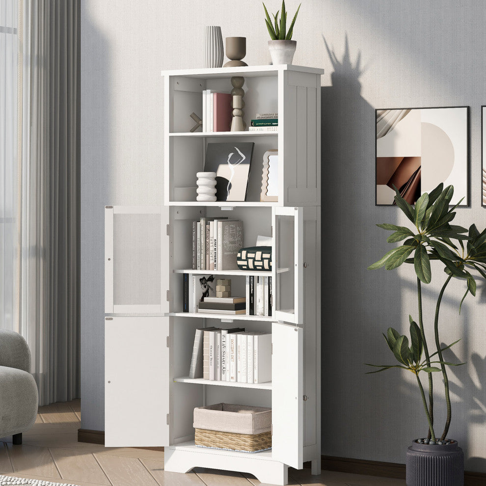 64" Wood 4-door Bathroom Cabinet with Adjustable Shelves