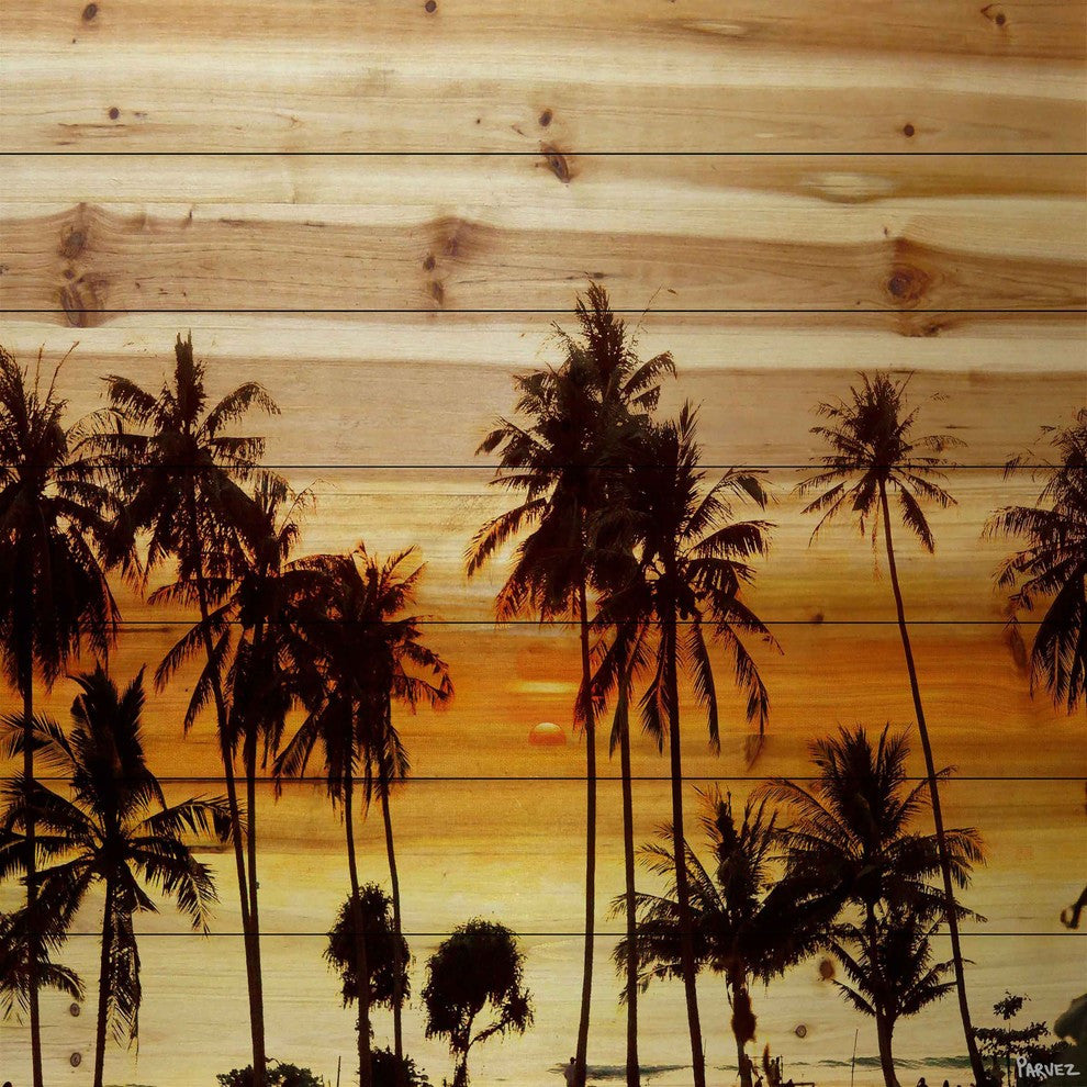 "Palms in the Sun" Print on Natural Pine Wood, 32"x32"