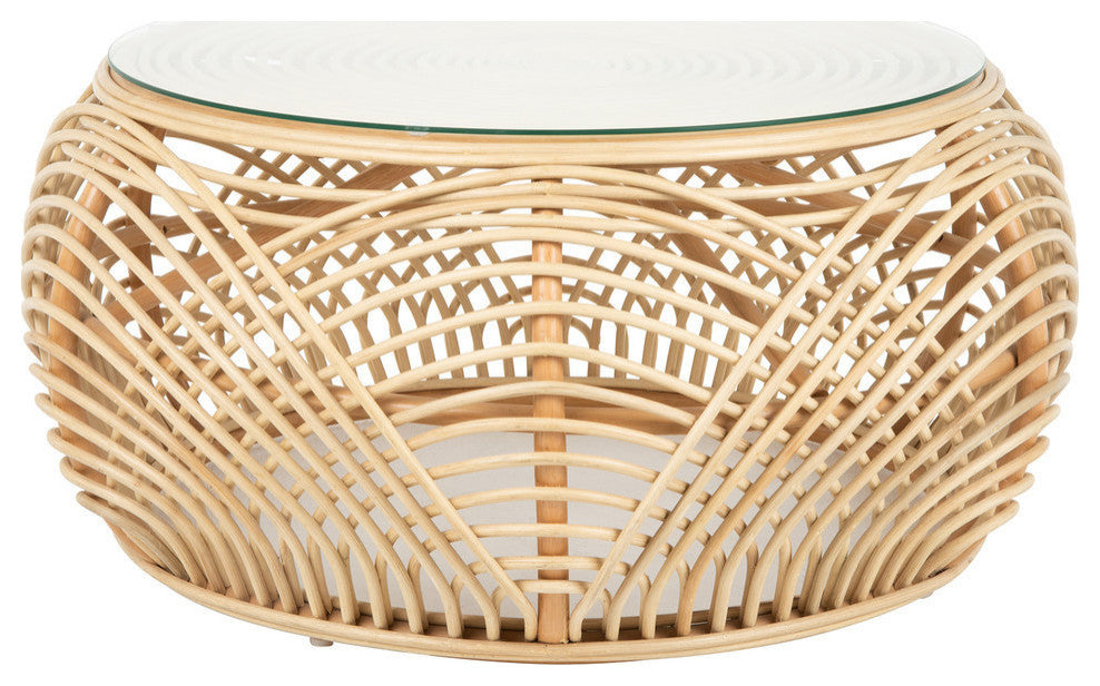 Sibago Rattan Coffee Table With Glass Top, Natural
