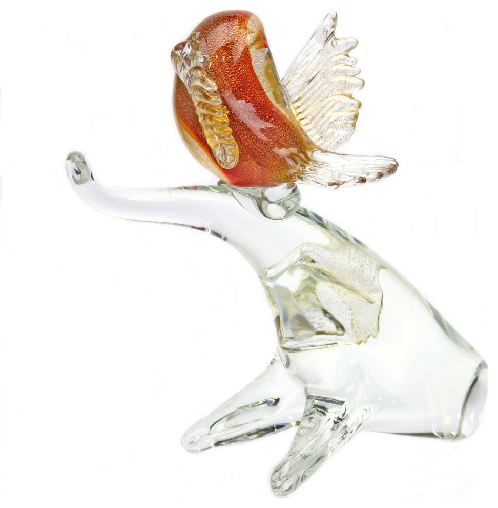 Murano Glass Bird on Branch, Red, Gold
