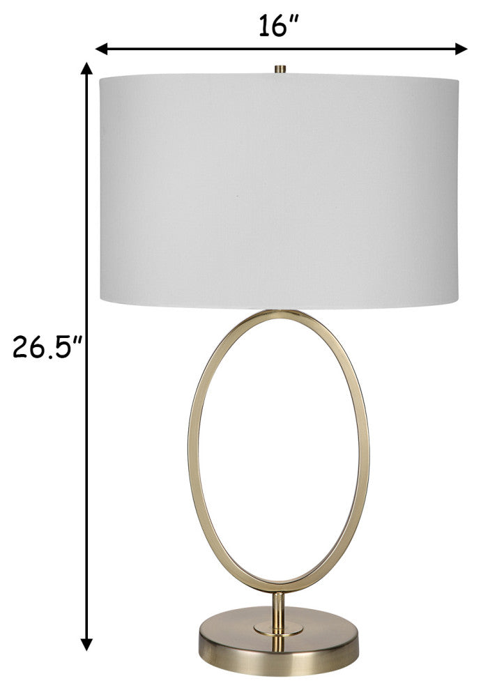 Benzara BM277022 27" Metal Table Lamp, Oval Center Ring, Gold, White