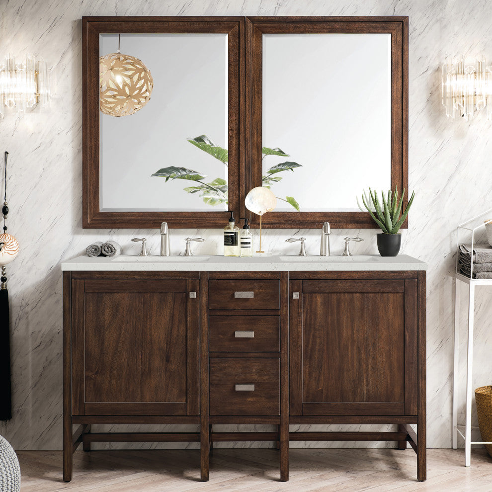 Addison 60" Double Vanity Cabinet, Mid-Century Acacia, Lime Delight, Three-Hole