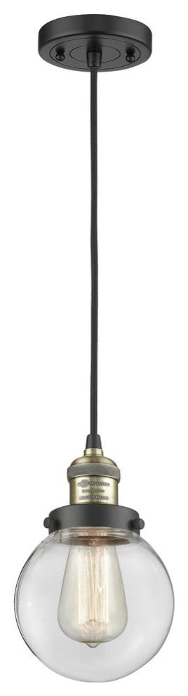 Beacon 1-Light LED Pendant, Black Antique Brass, Glass: Clear