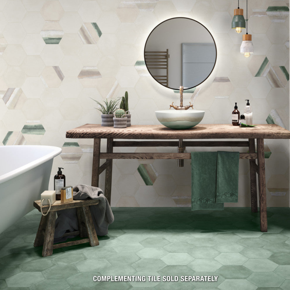 Matter Hex Canvas Bone Green Porcelain Floor and Wall Tile