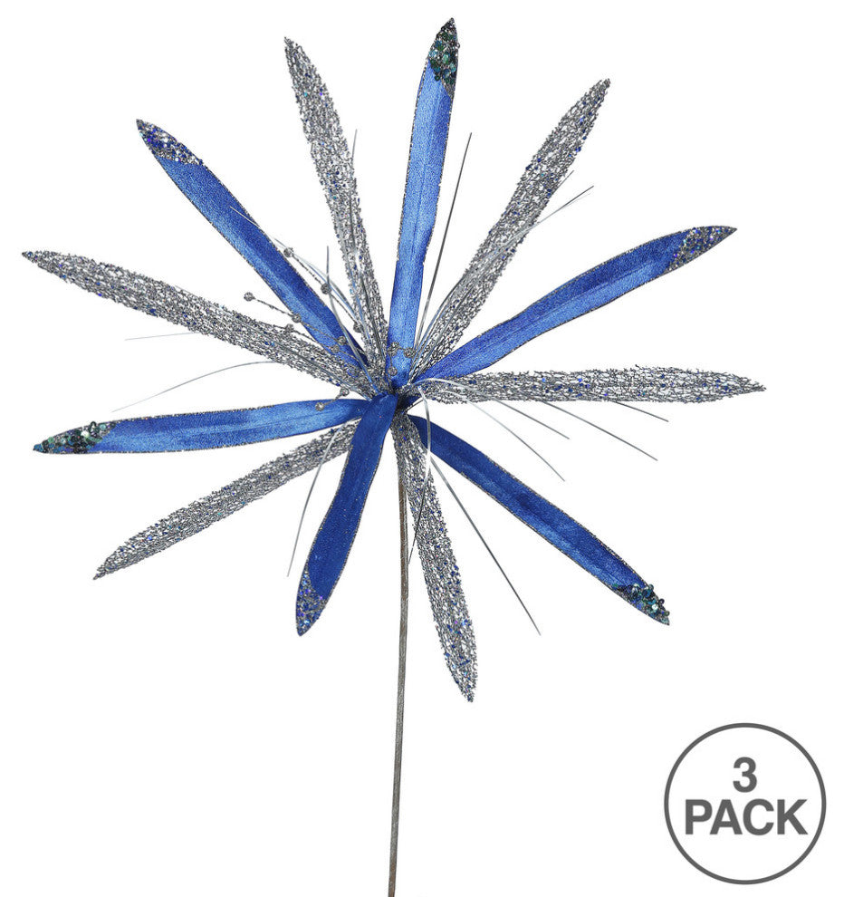 Vickerman Of160502 24" Blue Velvet Papyrus Artificial Christmas Pick, 3 Per Bag