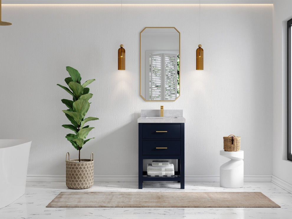 Parker 24" Single Sink Bath Vanity, Navy Blue 2" Pearl Gray
