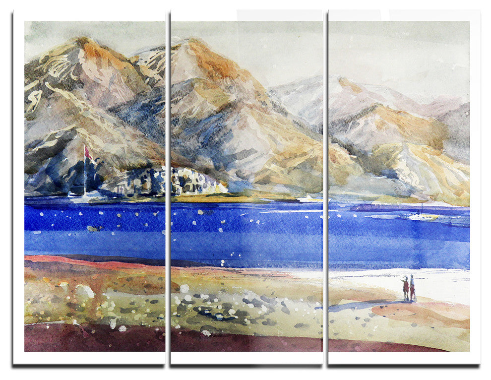 "Mountains and Blue Sea" Glossy Metal Wall Art, 3 Panels, 36"x28"