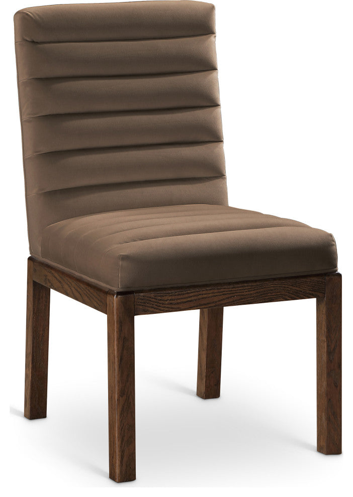Evelyn Upholstered Dining Chair, Brown, Velvet, Walnut Finish