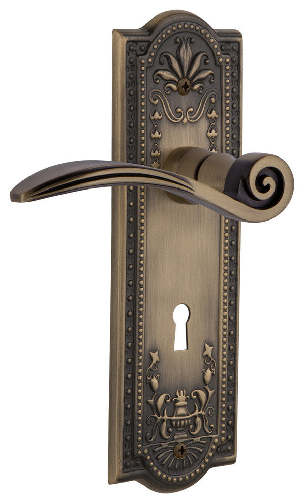 Meadows Plate With Keyhole Swan Lever, Antique Brass, Right-Handed
