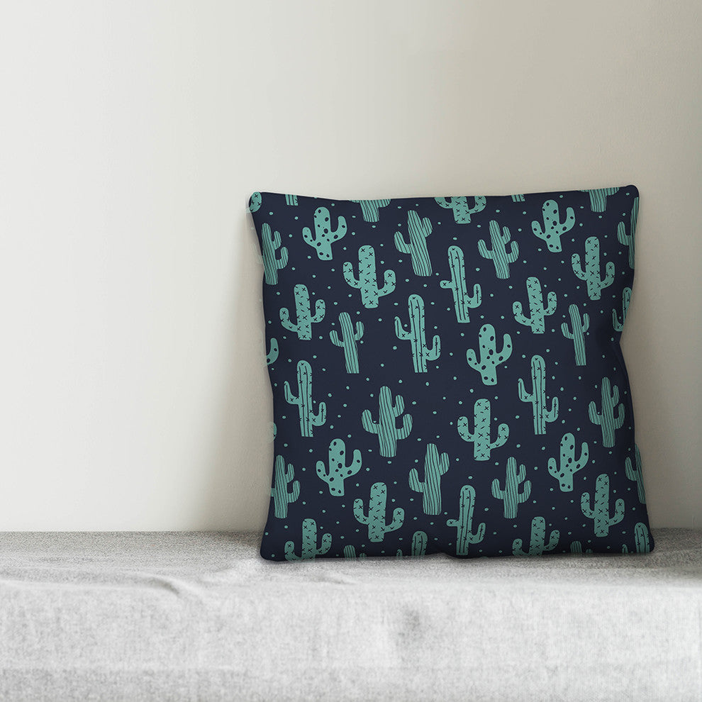 Teal and Navy Cactus 18x18 Throw Pillow