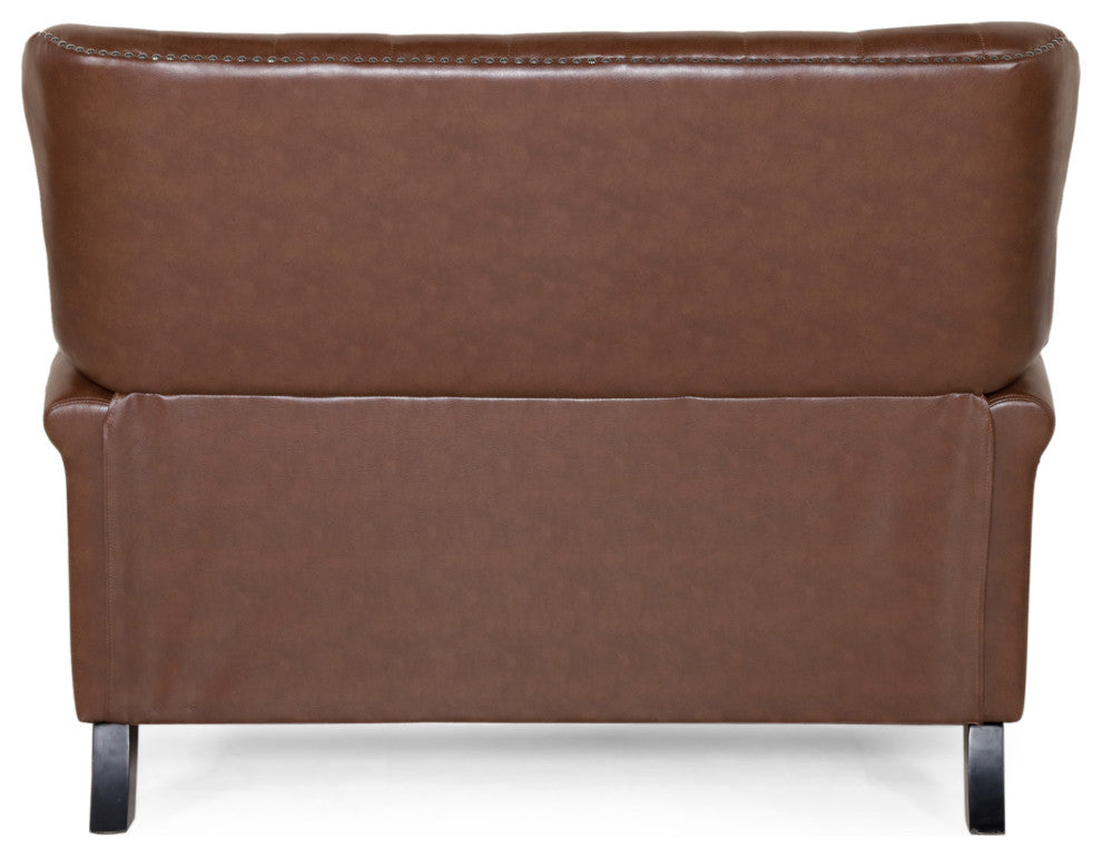 Belknap Faux Leather Tufted Oversized Recliner, Nailhead Trim, Dark Brown + Espr