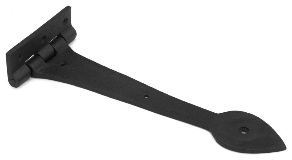 Large Black Wrought Iron Door Strap Hinge 12" L Heart Tip Design Pack of 2