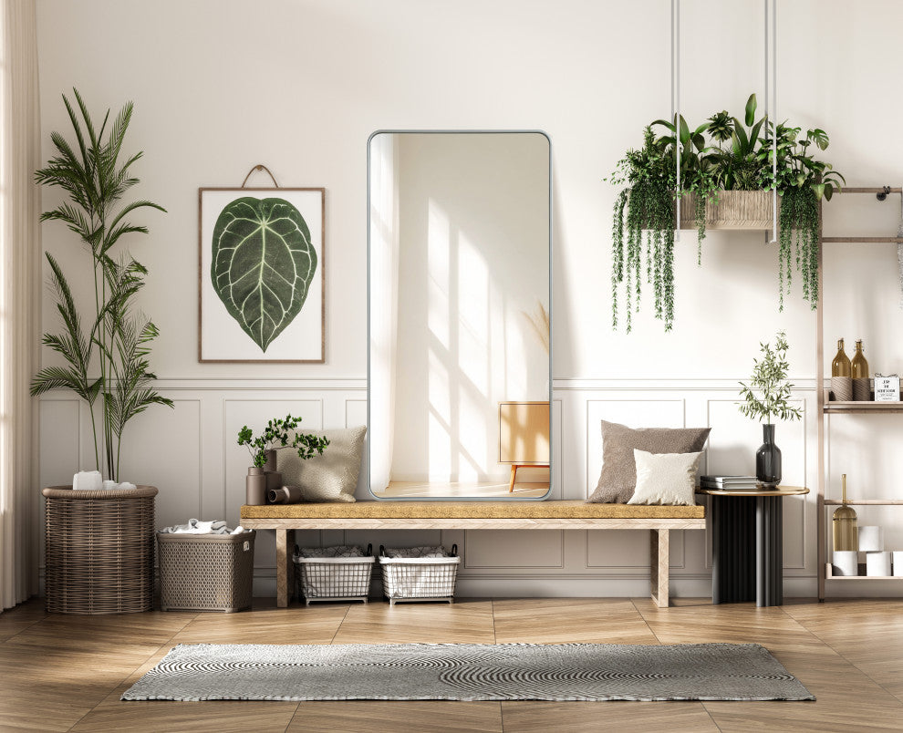 Home Living Contour Metal Rectangle Mirror 30x60, Silver