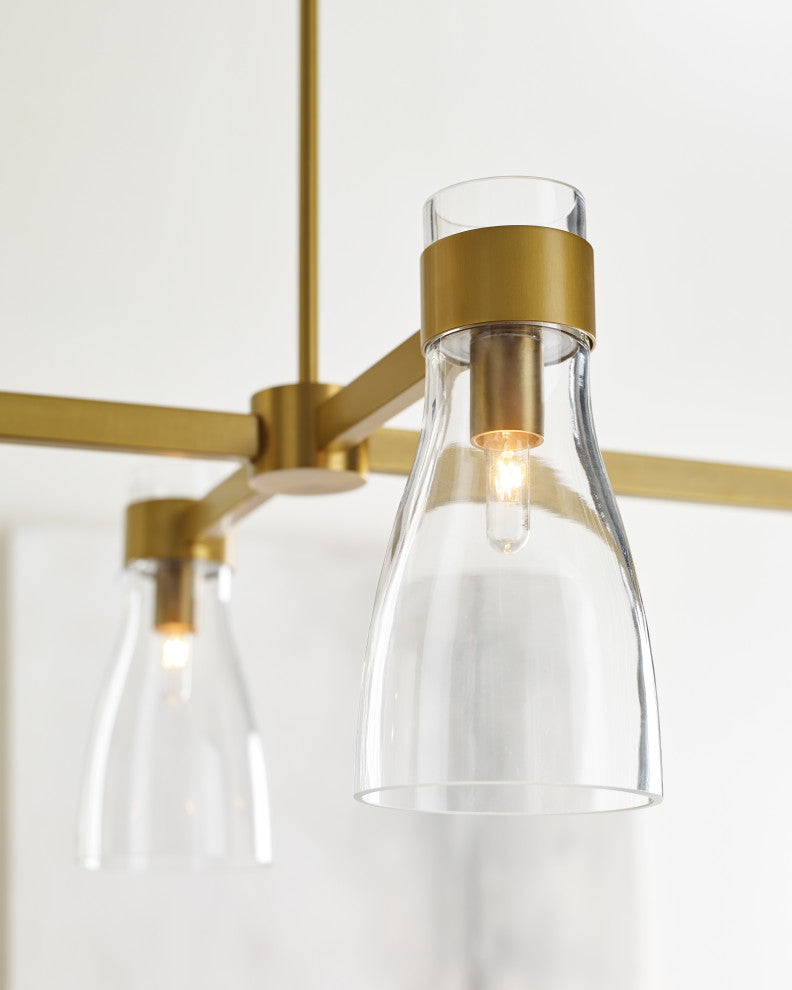 Moritz Four Light Linear Chandelier, Burnished Brass