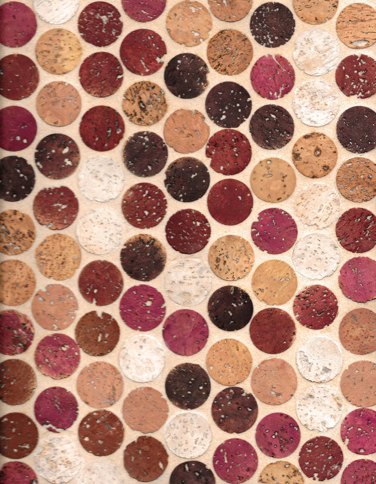 12"x12" Habitus Cork Mosaic Penny Tiles, Set of 24, Wine