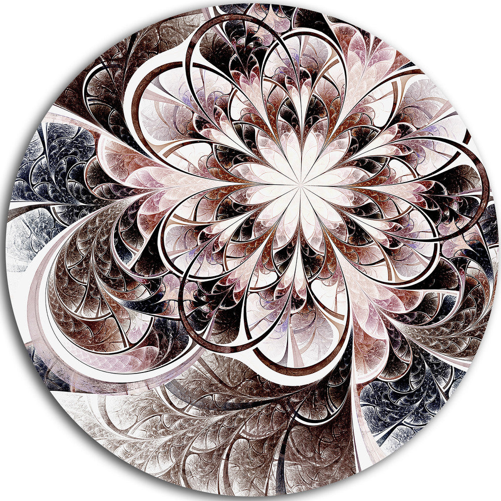 Glittering Light Blue Fractal Flower, Floral Round Metal Wall Art, 36"
