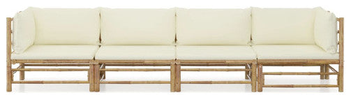 vidaXL Patio Lounge Set Sofa Couch 4 Piece with Cream White Cushions Bamboo
