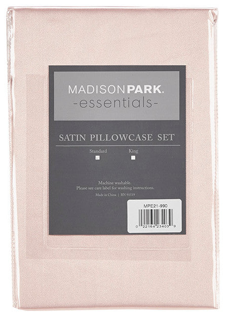 Madison Park Essentials Satin Luxury Satin 2-Piece Pillowcase Set, Blush Pink