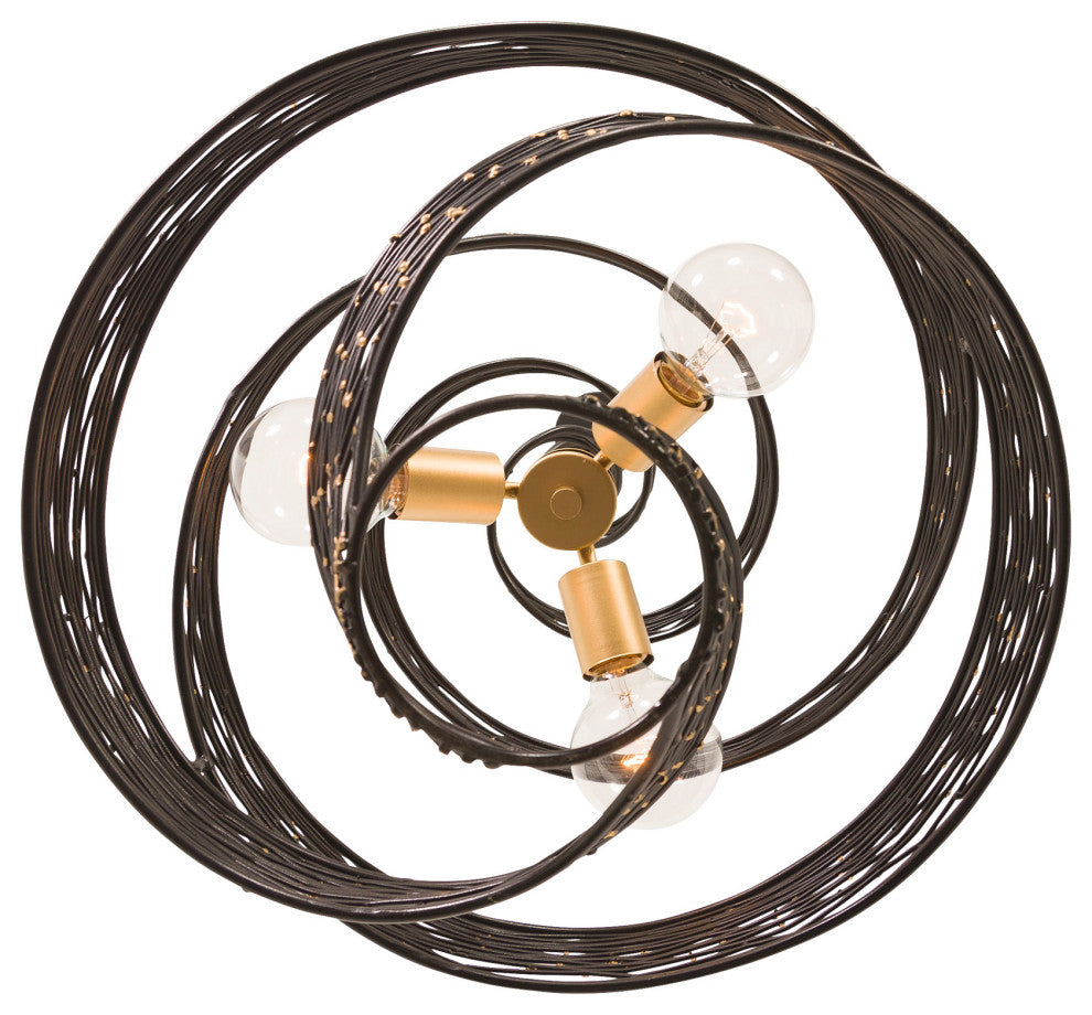 Varaluz 240P03 Flow 3 Light 18"W Wood Pendant - Matte Black / French Gold