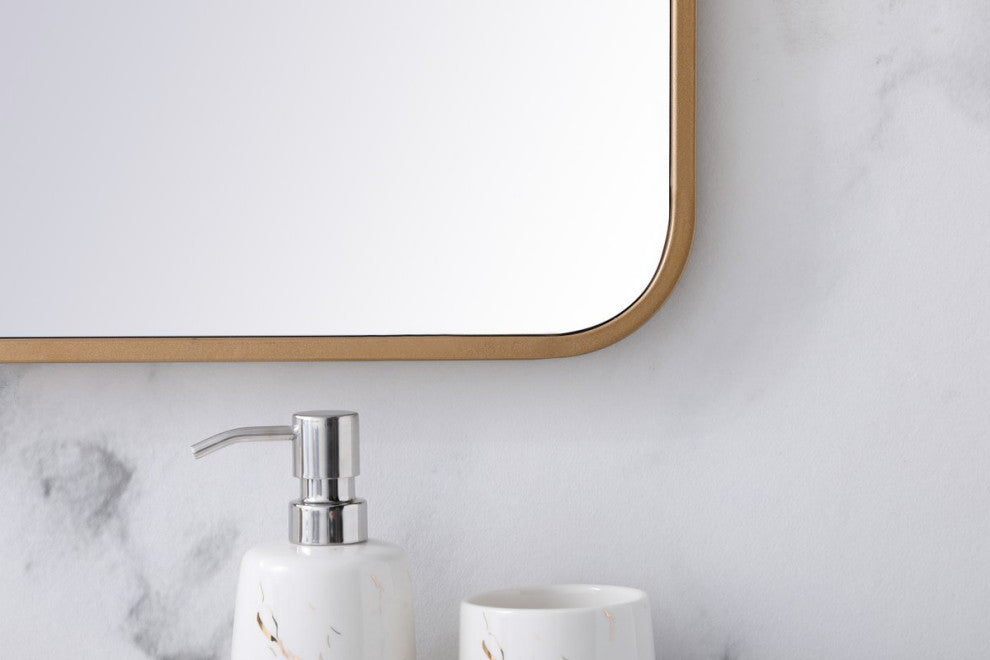 Ellis Soft Corner Metal Rectangular Mirror, Brass, 36"x40"